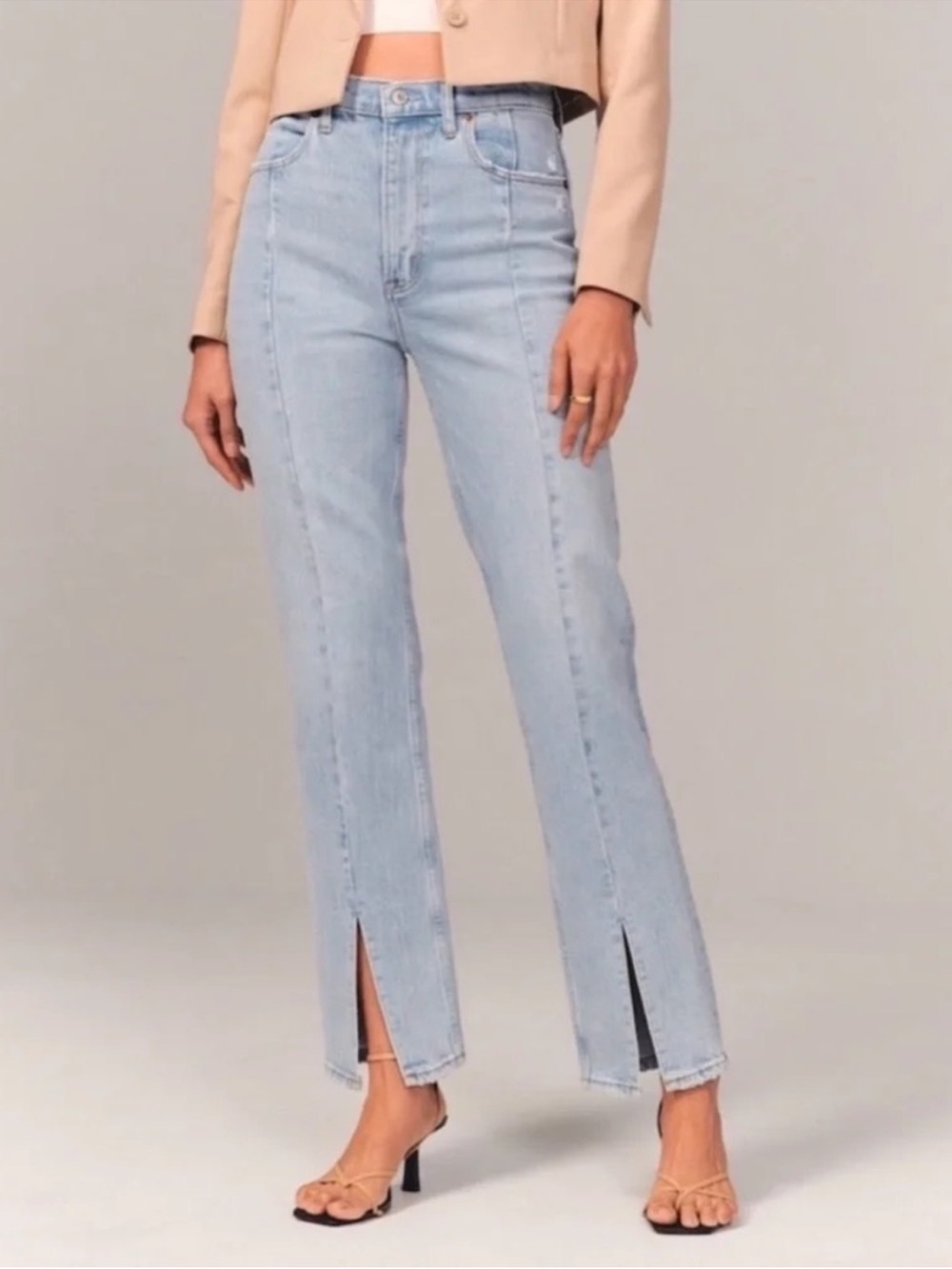 Abercrombie & Fitch 90s Straight Ultra High Rise Split Hem Front Seam Jeans 26
